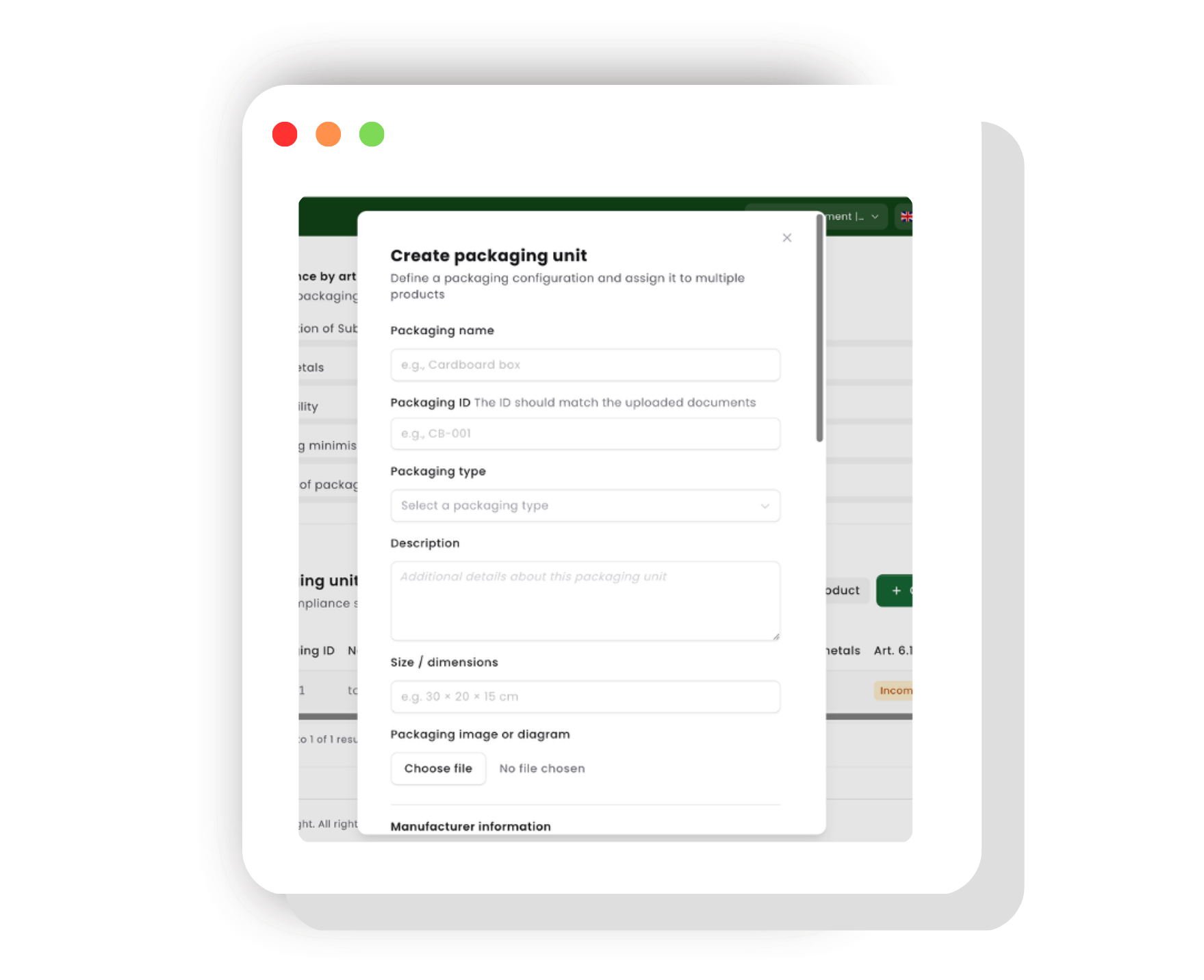 Create packaging unit screenshot