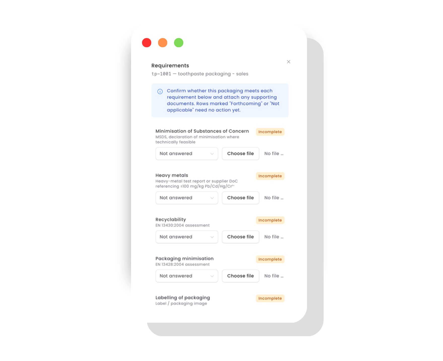 Respond to requirements screenshot